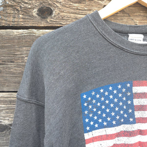 "Americana Flag" - Mineral Wash Sweatshirt - Vintage Black