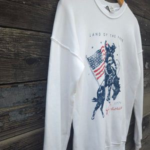"Land of the Free" - Mineral Wash Sweatshirt - White