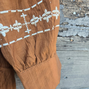 Oddi - Crinkle Gauze and Embroidered Blouse - Brown