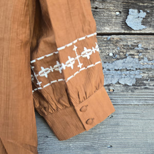 Oddi - Crinkle Gauze and Embroidered Blouse - Brown
