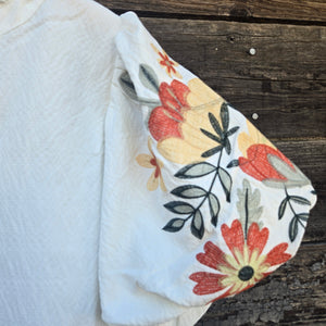 Oddi - Embroidered Puff Sleeve Blouse - White