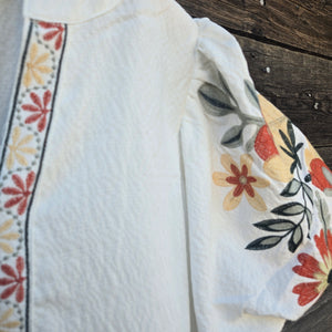 Oddi - Embroidered Puff Sleeve Blouse - White