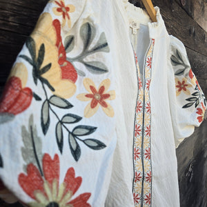 Oddi - Embroidered Puff Sleeve Blouse - White