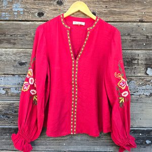 Vine & Love - Red Embroidered Blouse