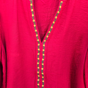 Vine & Love - Red Embroidered Blouse
