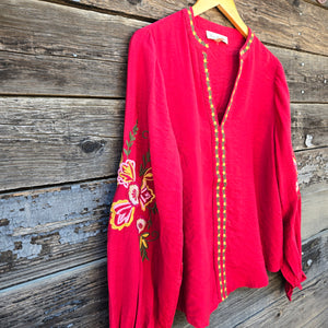 Vine & Love - Red Embroidered Blouse