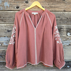 Vine & Love - Brown Embroidered Blouse