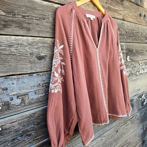 Vine & Love - Brown Embroidered Blouse