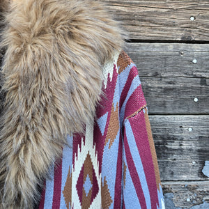Wrangler - Southwestern Knit Duster Sweater with Fur Collar