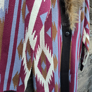 Wrangler - Southwestern Knit Duster Sweater with Fur Collar