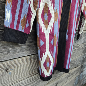 Wrangler - Southwestern Knit Duster Sweater with Fur Collar