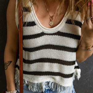 Striped Knitted Tank with Fringe