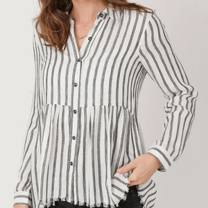 Mystree - Striped Long Sleeved Peplum Blouse