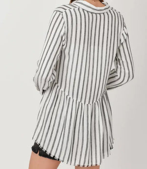 Mystree - Striped Long Sleeved Peplum Blouse