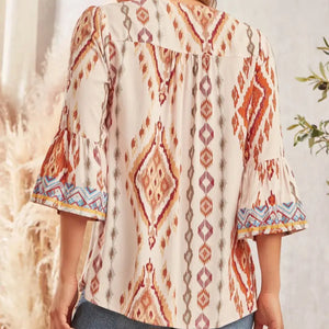 Savanna Jane - Mocha Southwestern Bell Sleeve Blouse with Embroidery