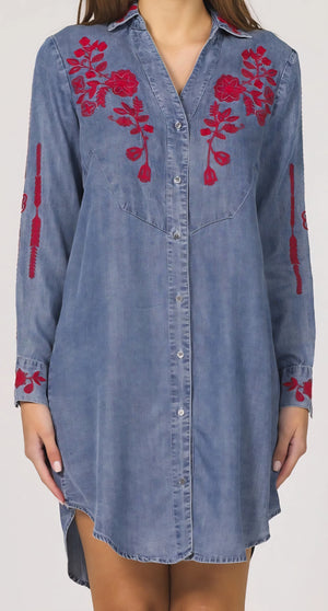 Dear John - Bertin Dress - Tencel Blue with Embroidery