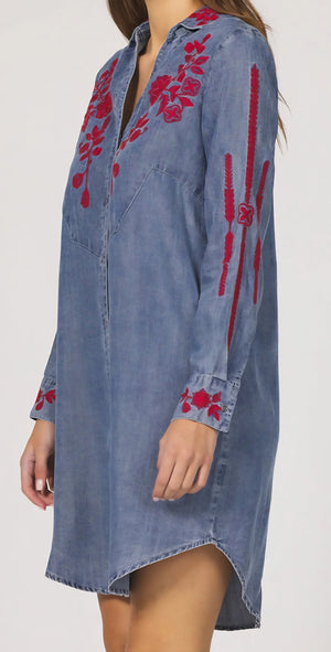 Dear John - Bertin Dress - Tencel Blue with Embroidery