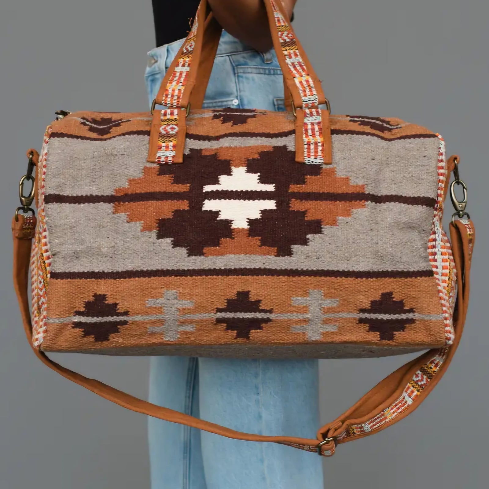 Southwestern Duffle - Rust, Grey, & Brown
