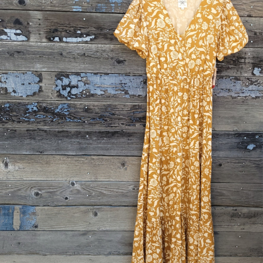 Cotton and Rye - "The Beth" - Tan and Cream Floral Maxi Dress