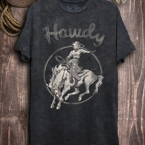 Lotus Fashion - Howdy Mineral Wash T-Shirt - Black