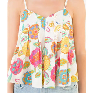 THML - Floral Spaghetting Strap Tank Top