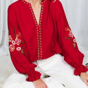 Vine & Love - Red Embroidered Blouse