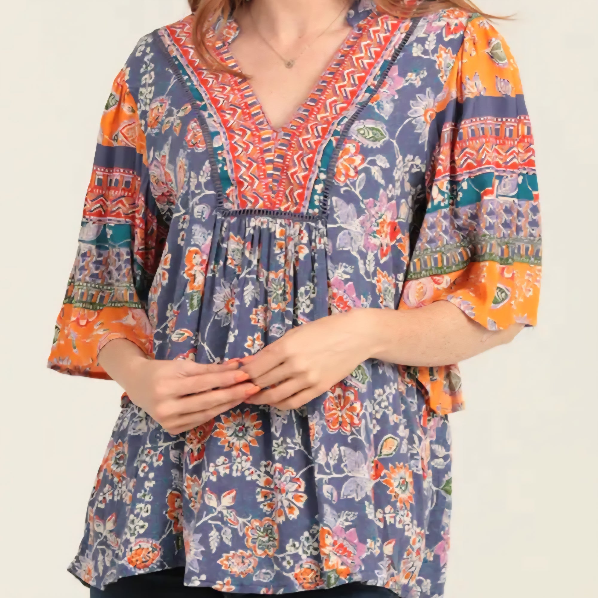 Angie - Floral Printed Flowy Blouse