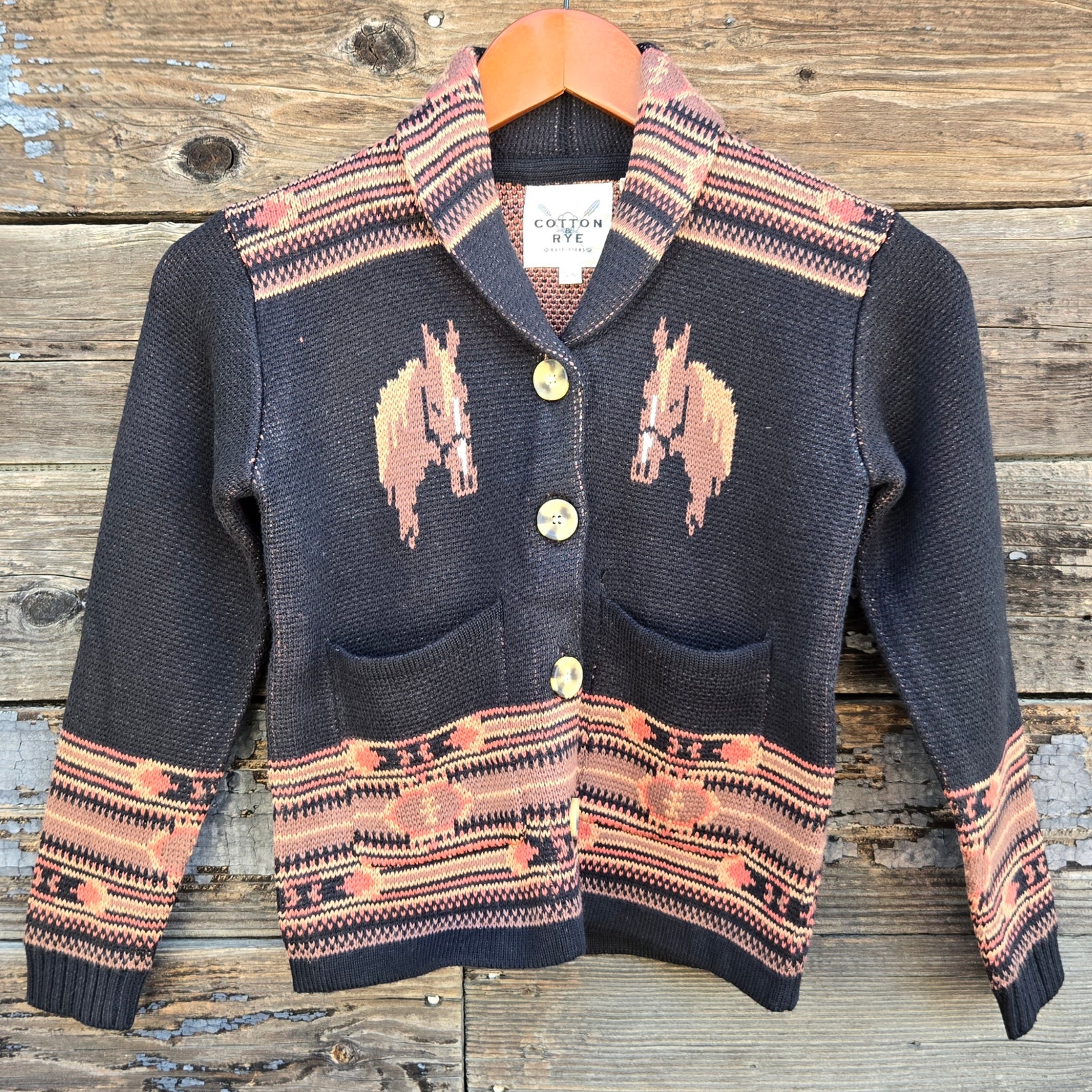 Cotton and Rye - Kid's Horse and Horseshoe Cardigan - Black