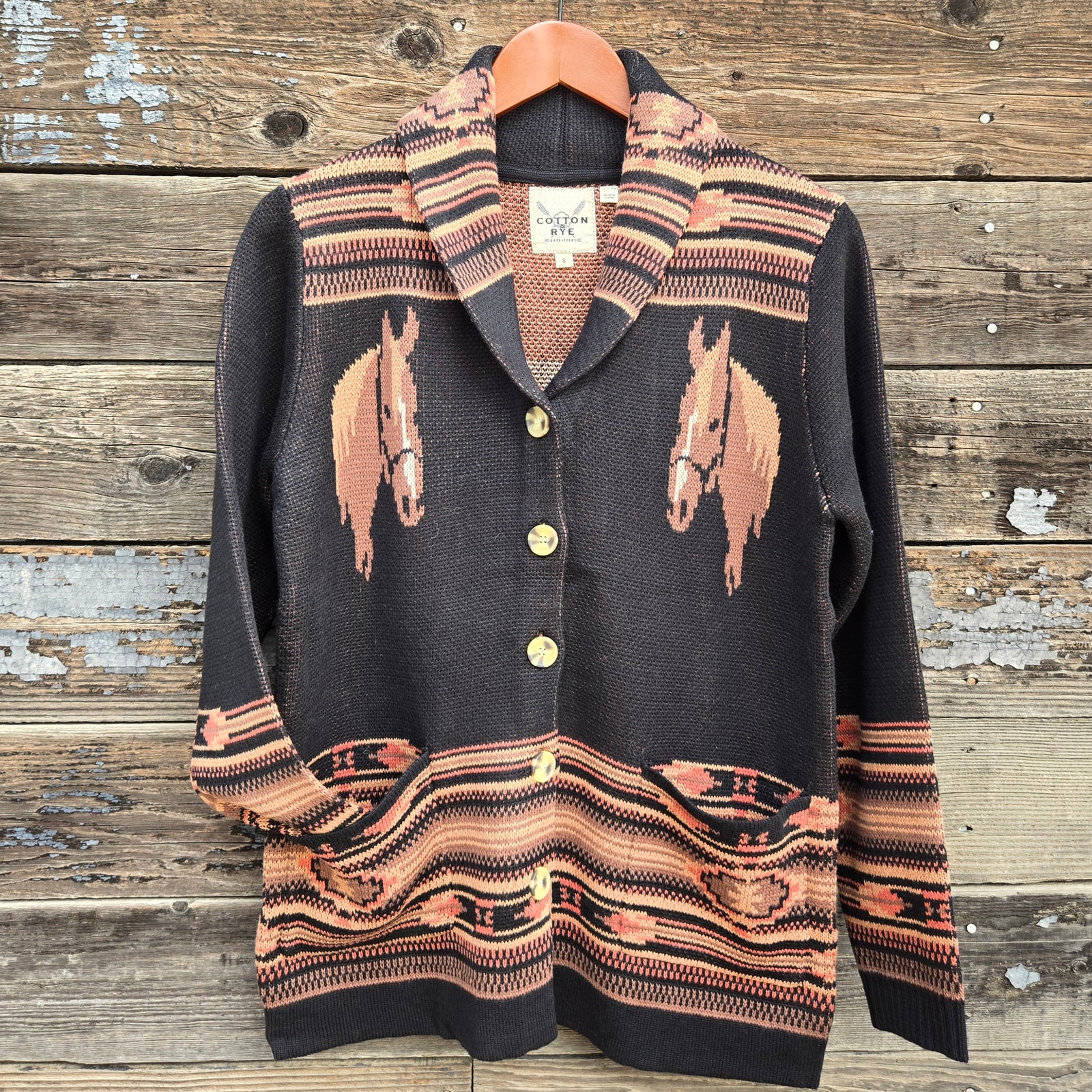 Cotton and Rye - Vintage Horse and Horseshoe Cardigan - Black