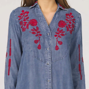 Dear John - Bertin Dress - Tencel Blue with Embroidery