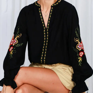 Vine & Love - Black Embroidered Blouse