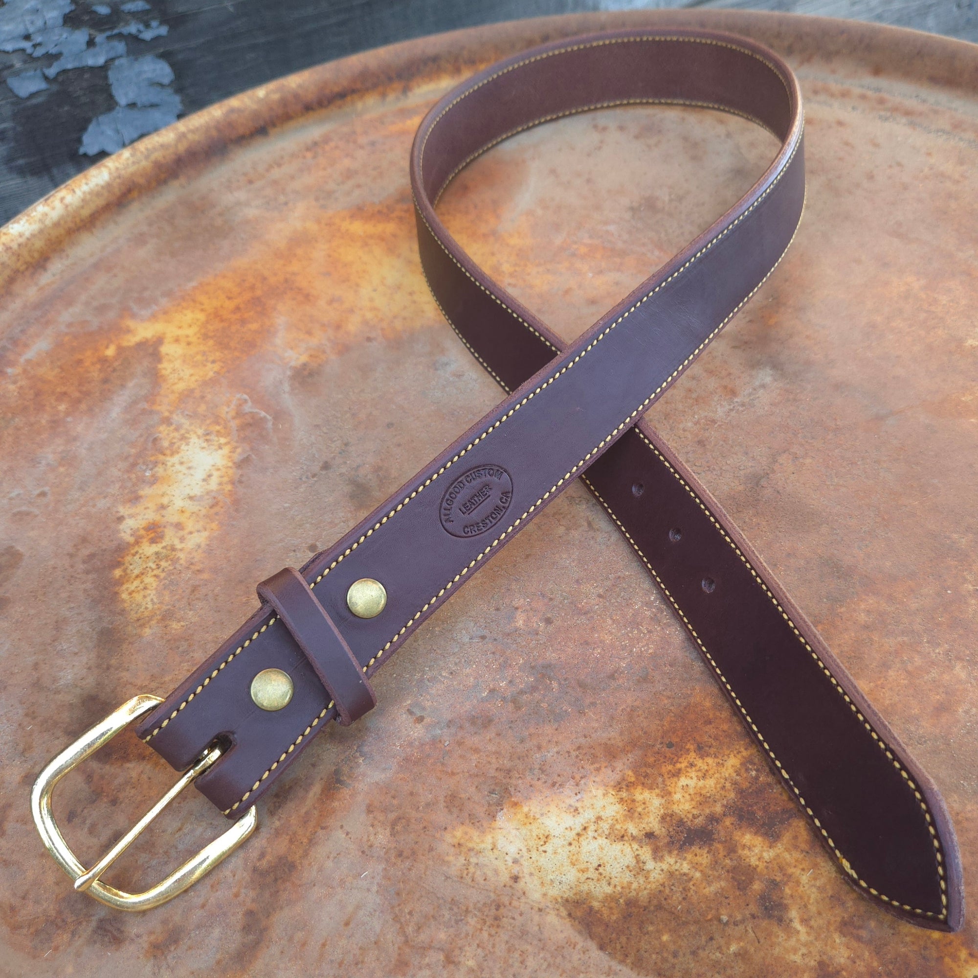 Belt - ACL Work Belt - 11/2" Walnut Bridle Leather With Gold Stitch