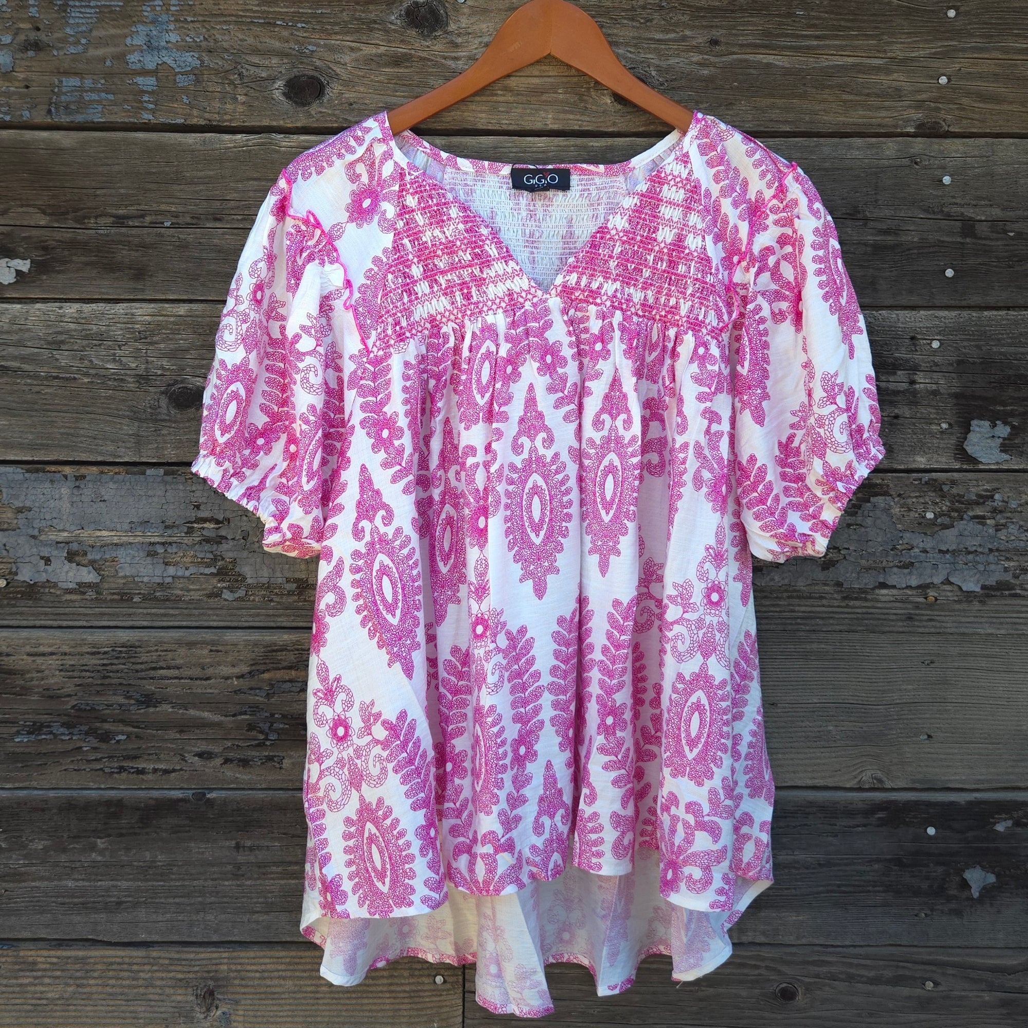 GiGio - Pink and White Short Sleeve Blouse