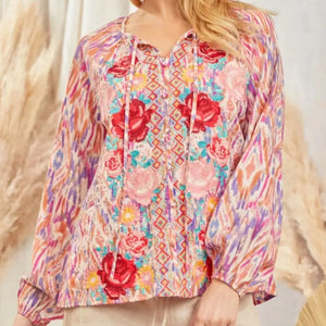 Savanna Jane - Pink Long Sleeved Floral Embroidered Blouse