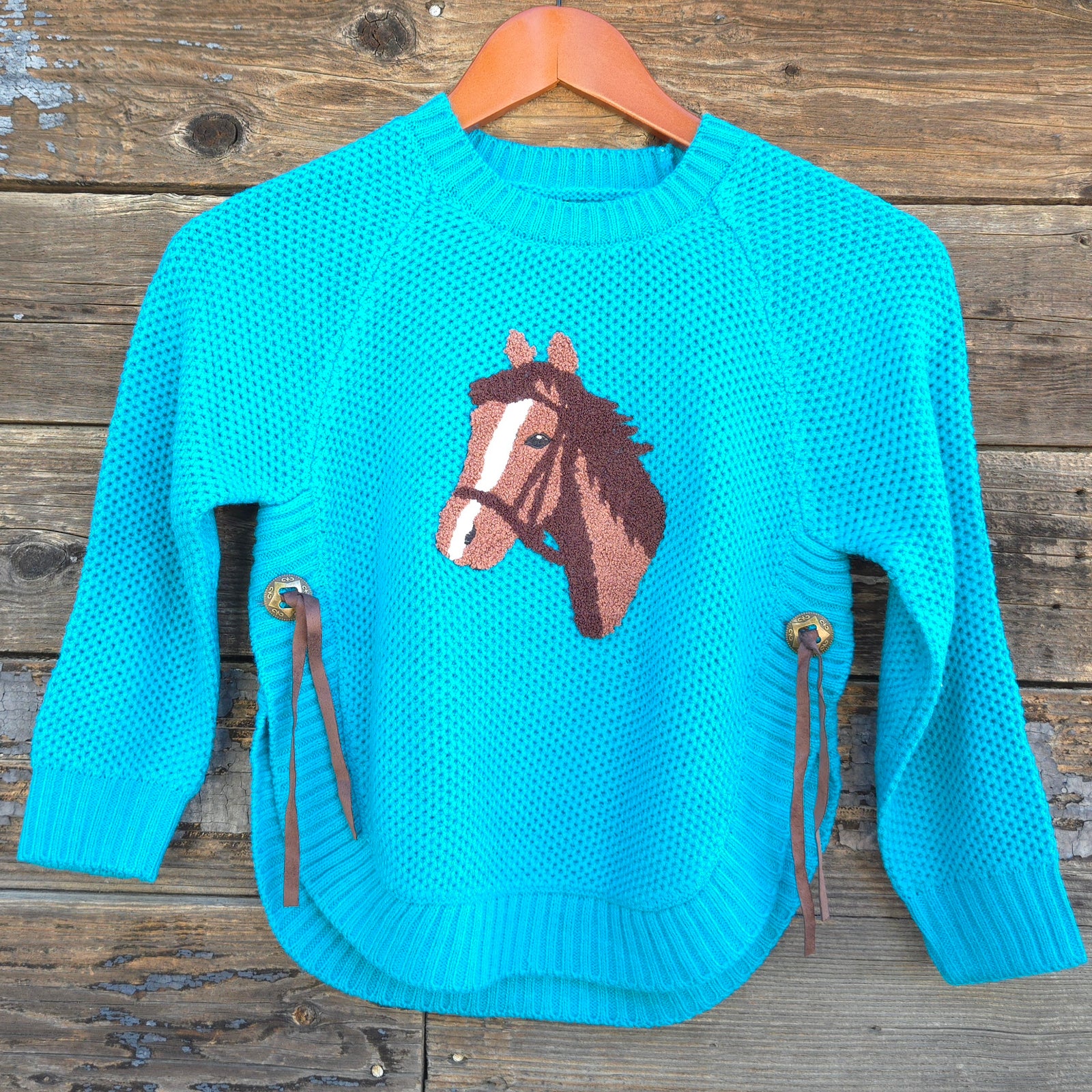 Cotton and Rye - Girl's Horse Head Sweater - Turquoise