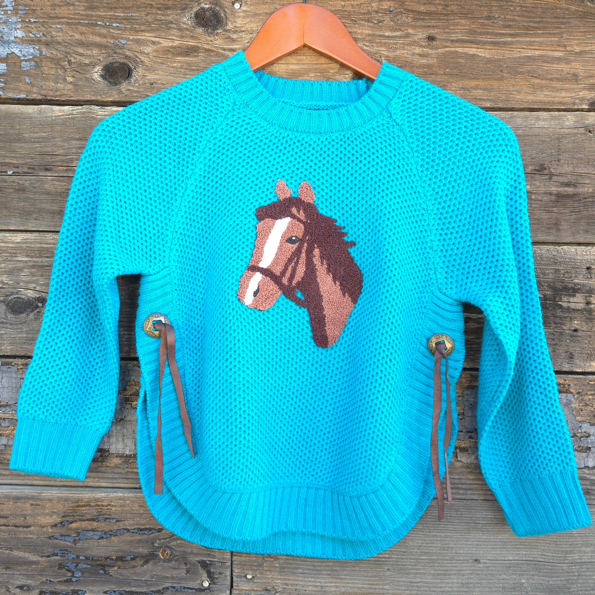 Cotton and Rye - Girl's Horse Head Sweater - Turquoise