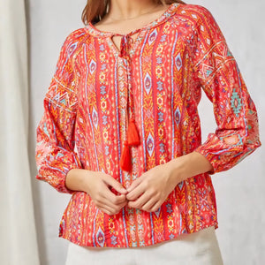 Savanna Jane - Red Southwestern Printed Blouse