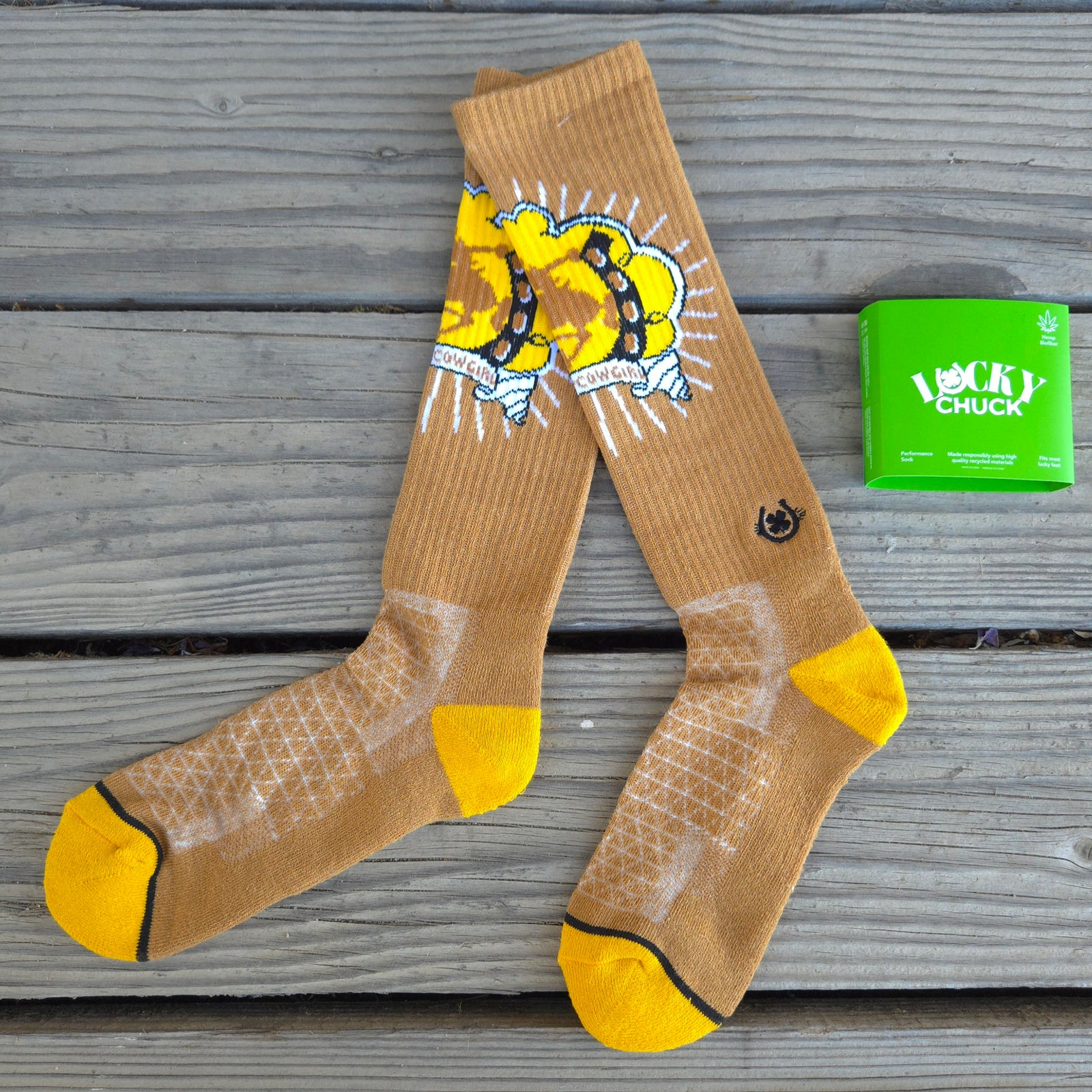 Lucky Chuck Socks - Lucky Bucking Cowgirl - Tan