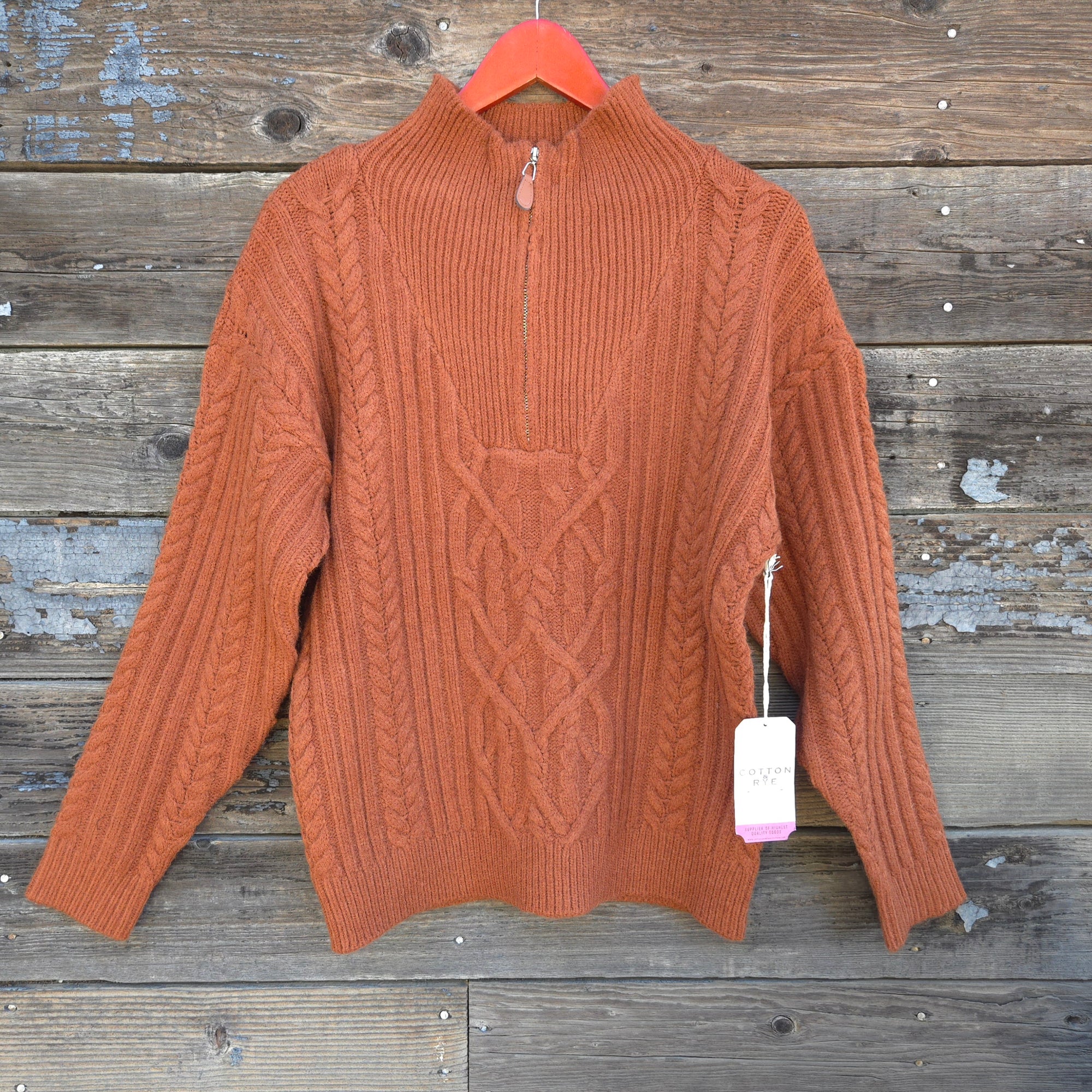 Cotton and Rye - Rust Cable Knit 1/4 Zip Sweater