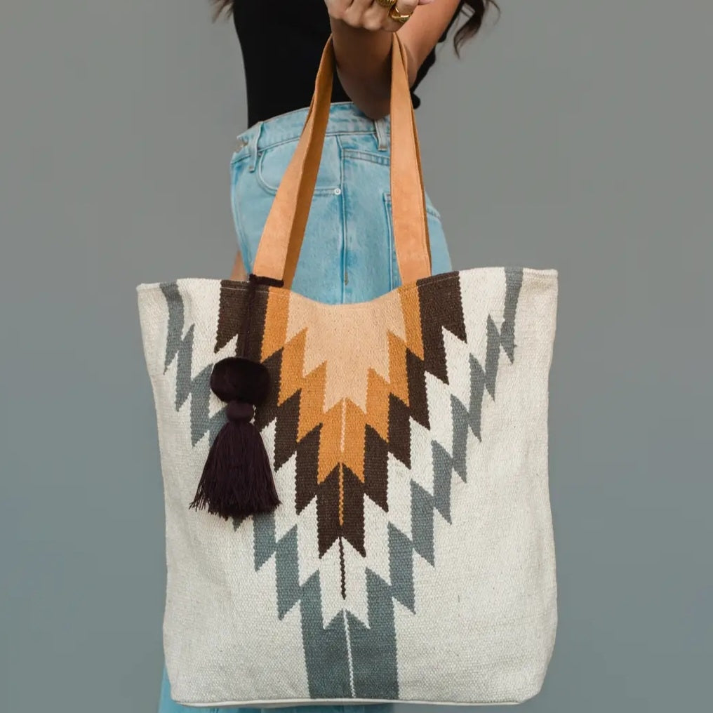 Southwestern Tote Bag - White, Grey and Camel