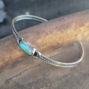 Kingman Turquoise and Sterling Cuff Bracelet with Rope