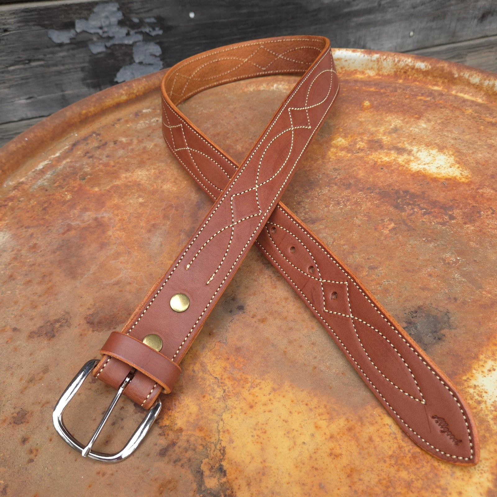 Allgood Custom Leather Belt - 1 1/2" Decorative Stitch - Chocolate Skirting Leather