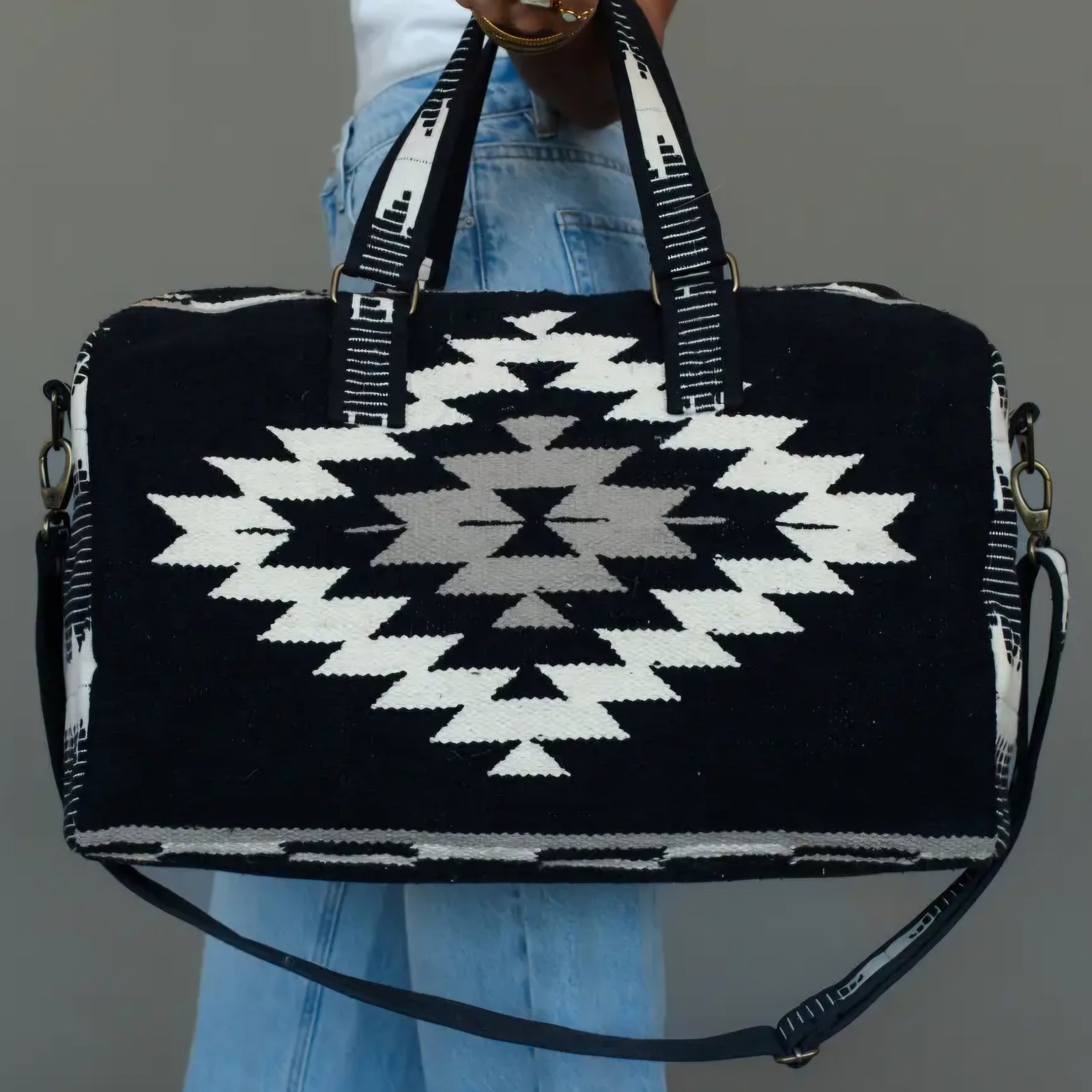 Southwestern Duffle - Black, White, Tan