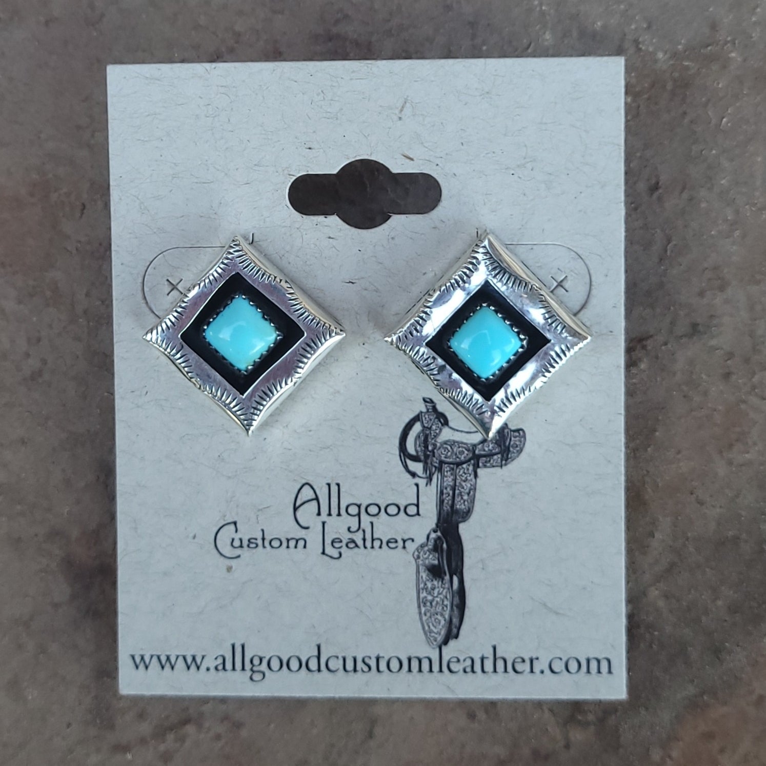 Square Stamped Sterling and Turquoise Shadowbox Earrings