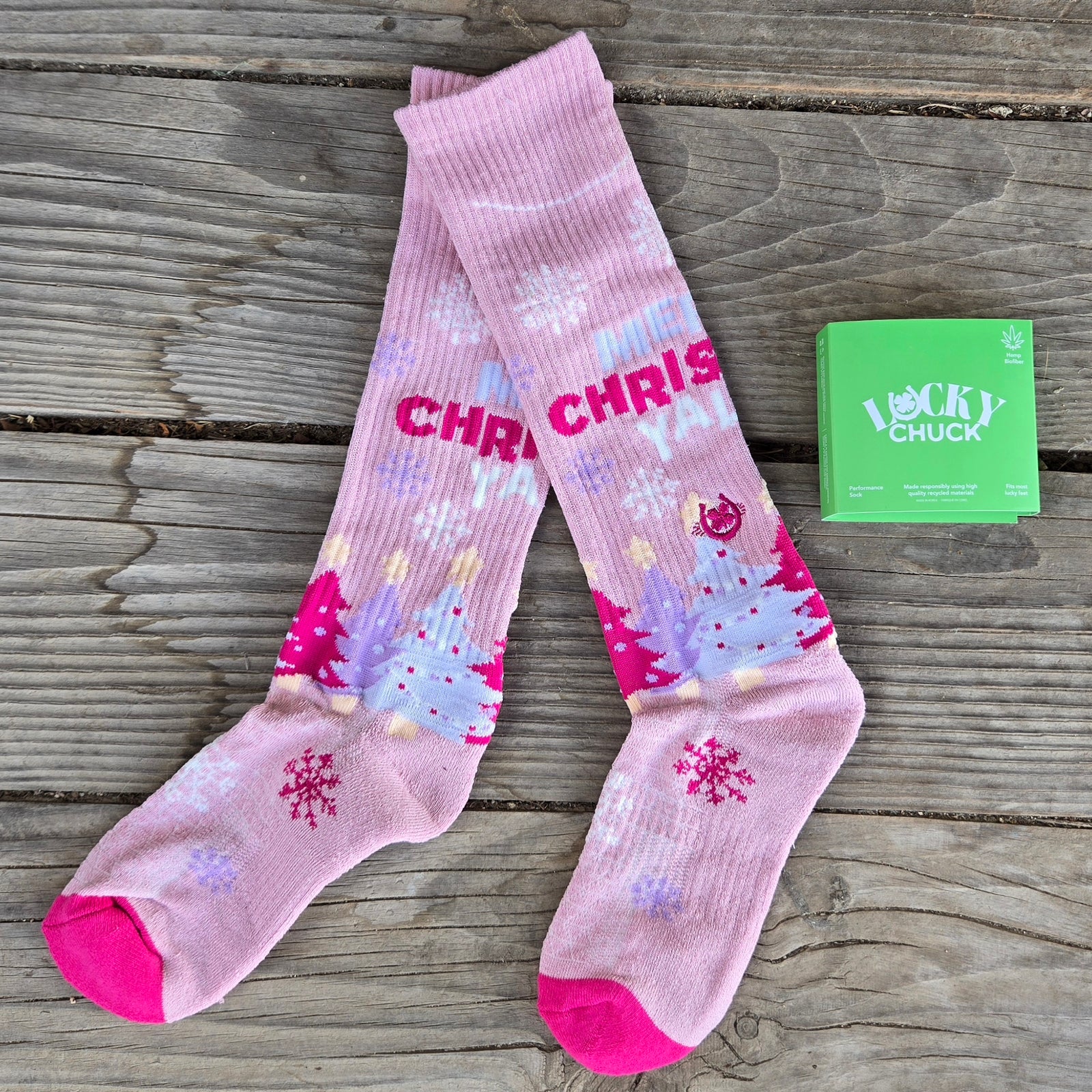 Lucky Chuck Socks - Merry Christmas Y'All - Pink