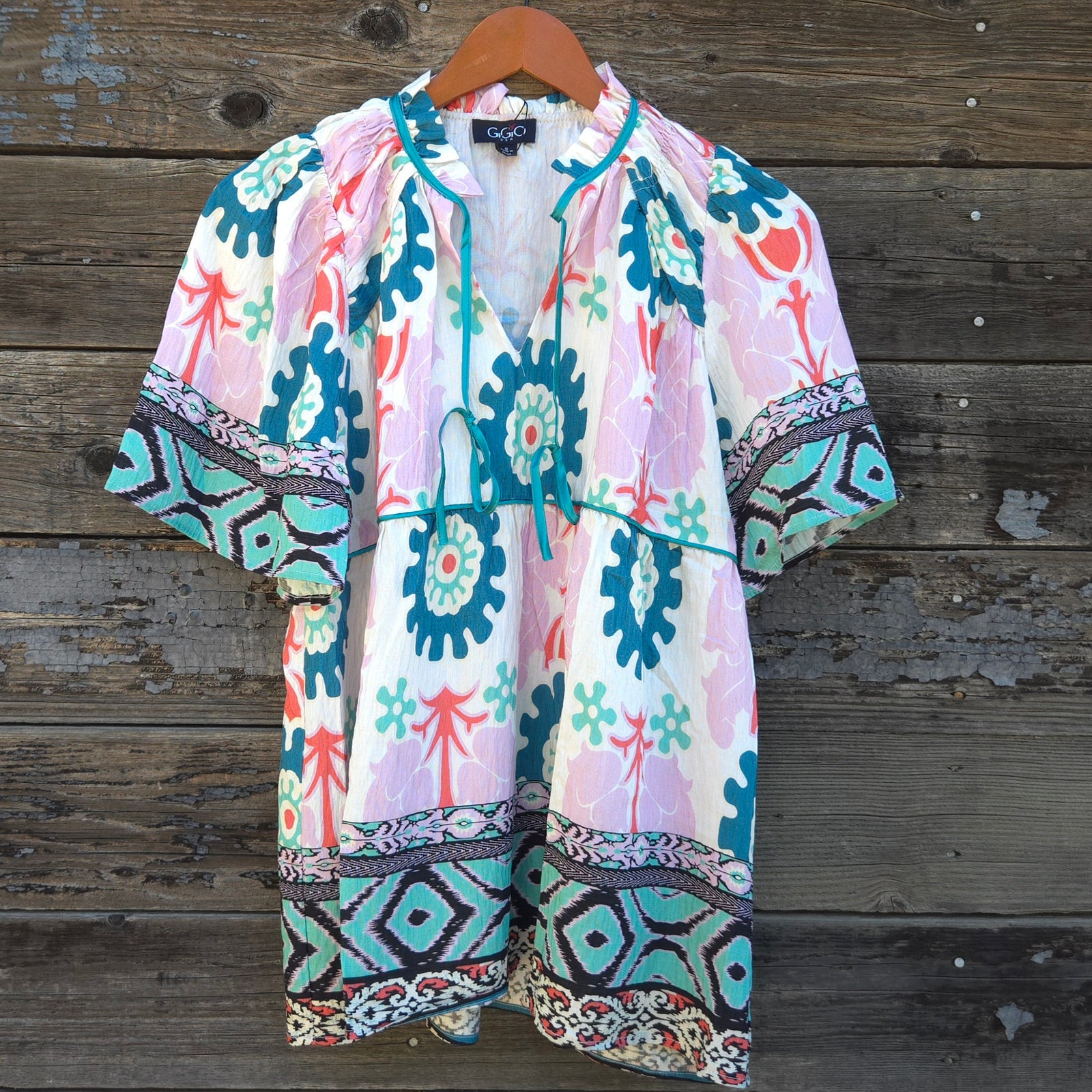 GiGio - Teal and Pink Short Sleeved Blouse