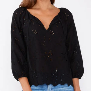 Lovestitch - Black Eyelet 3/4 Sleeve Blouse