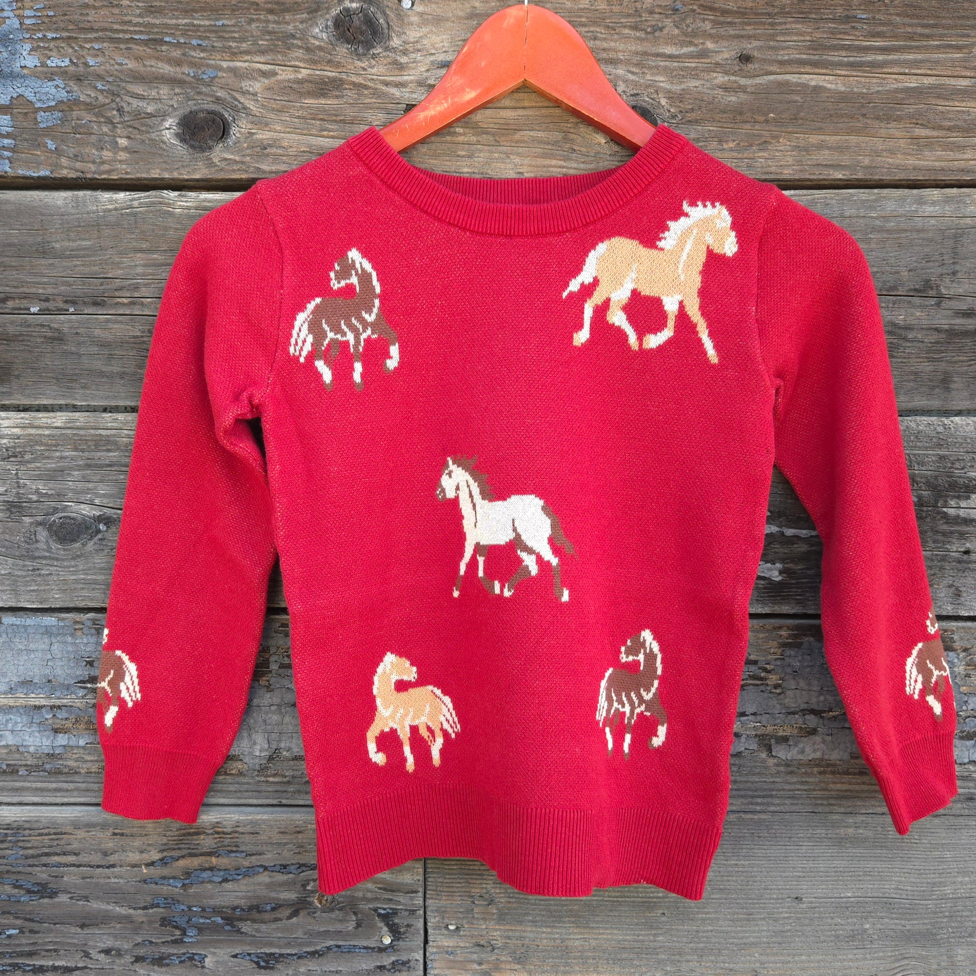 Cotton and Rye - Kid's Horse Girl Sweater - Red