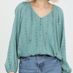 Angie - Eyelet Top - Sage Green
