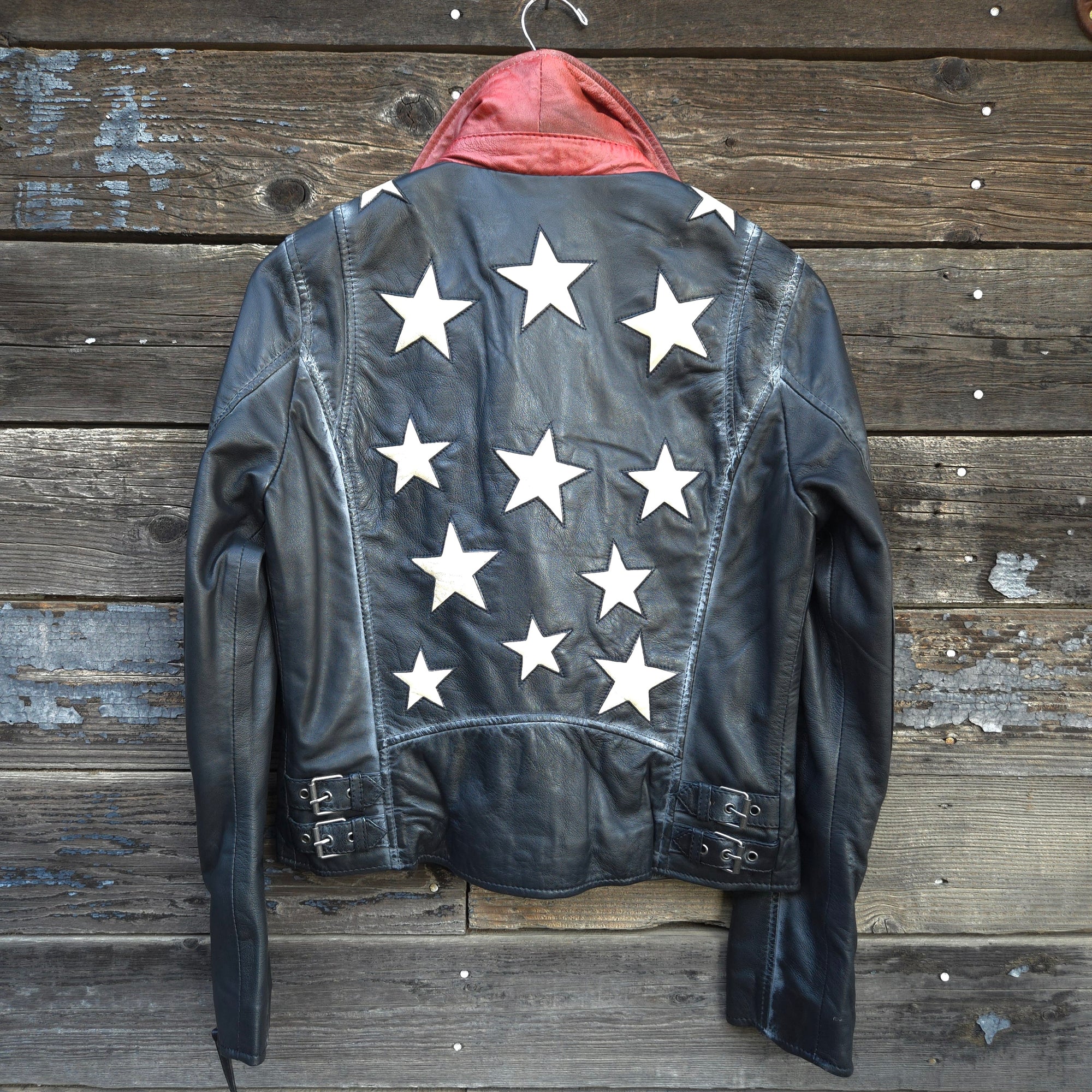 Star Spangled Leather Jacket - Vintage Black